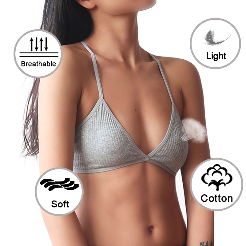 Picture of Thin cotton bralette cross back triangle cup without steel ring comfortable breathable bra light thread underwear