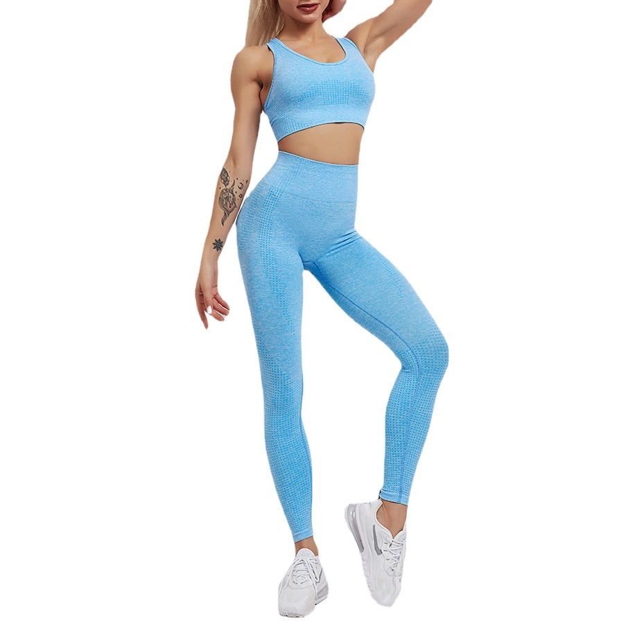 Fitness Suit Running Sports Long-Sleeved Top Seamless Vest European and American Tight Yoga Pants Slimming Breathable Quick-Drying