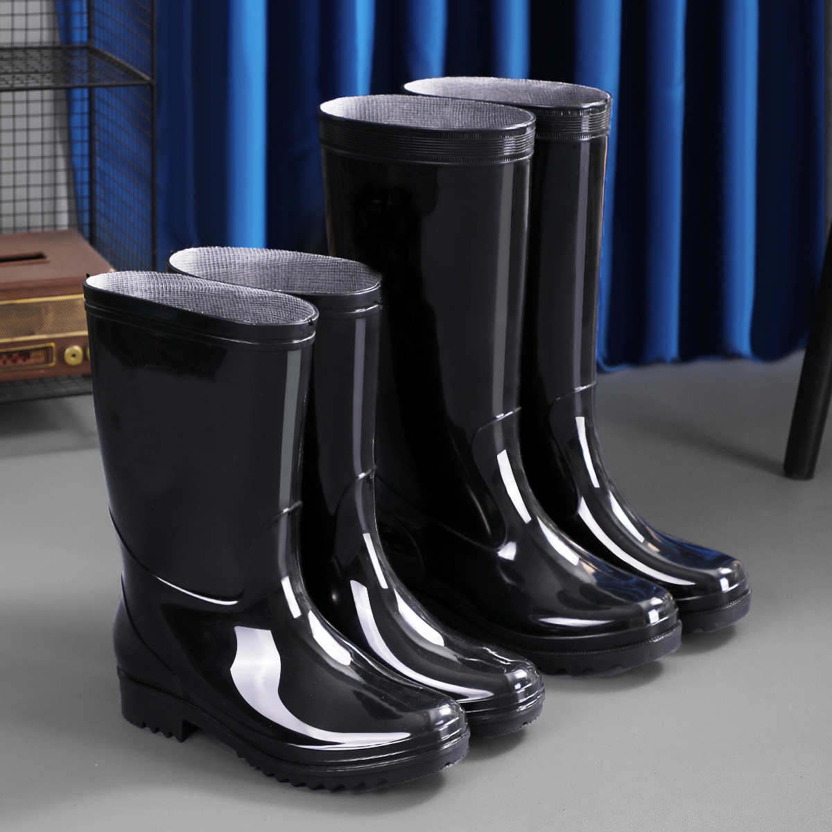 High-top labor protection men's rain boots thickened long rain boots waterproof outdoor extra-high non-slip fleece warm water shoes