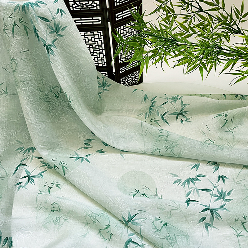 Moonlight Bamboo Shadow Tencel Jacquard Fabric New Chinese Style National Style Han Dynasty Cheongsam Dress Fabric Handmade DIY Fabric