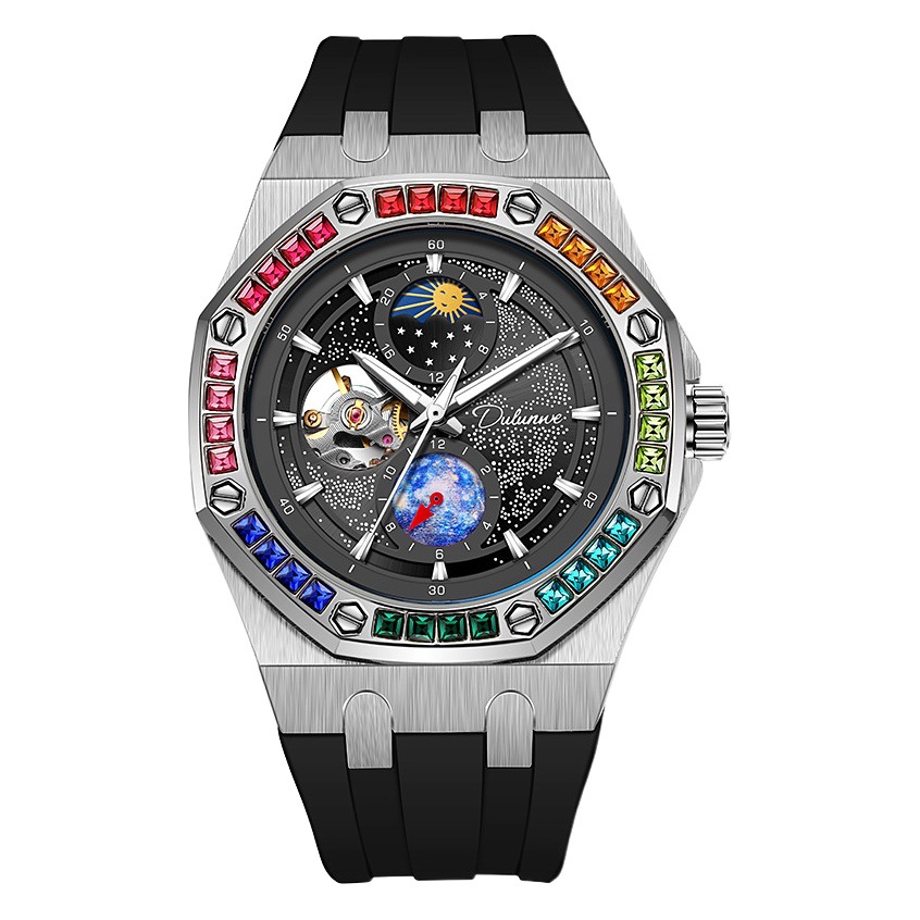 Genuine goods mechanical watch cross-border waterproof luminous men's rainbow Starry Sky series Sun Moon Star stainless steel silicone watch