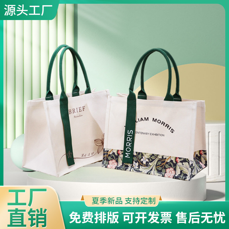 Canvas Bag with Bottom Side Strap Eco-friendly Shopping Tote Bag Enterprise Logo Women's Large Capacity Customized Canvas Bag
