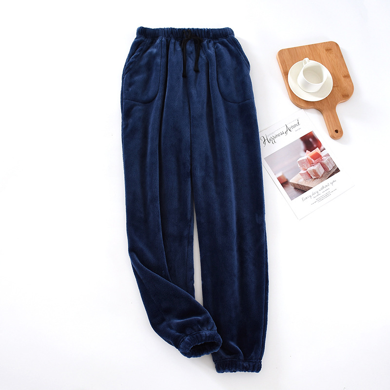 Picture of Men's Pajama Pants Fleece-Lined Thickeneded Warm Pants Pants Autumn and Winter Flannel Cuffed Home Wear Pants Large Size Loose