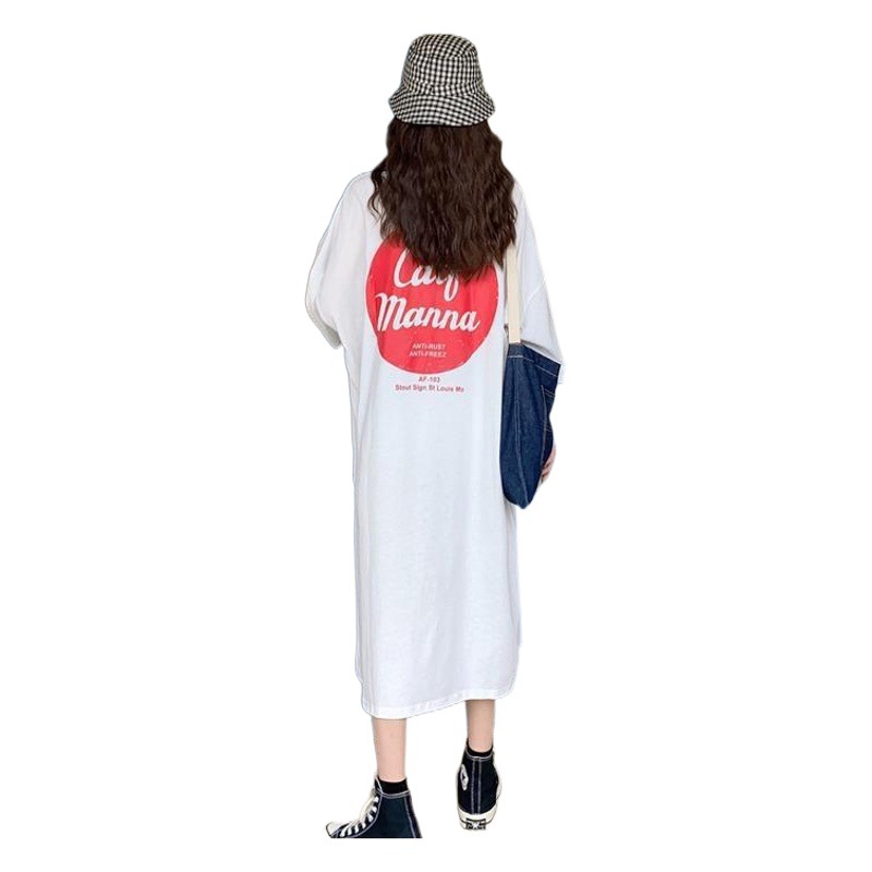 Pregnant women's dress summer half sleeve loose 200kg long knee dress Korean summer pregnant women's skirt