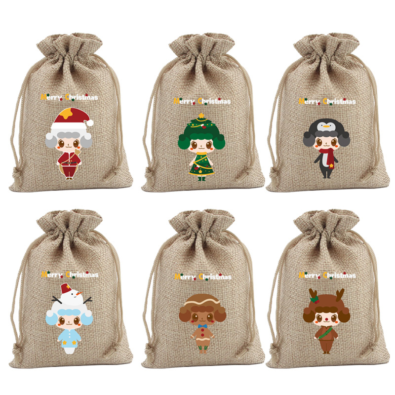 Cross-Border Christmas Gift Bag, Candy Packaging Bag, Drawstring Linen Bag, Christmas Eve Decoration Apple Bag, Jewelry Storage Bag