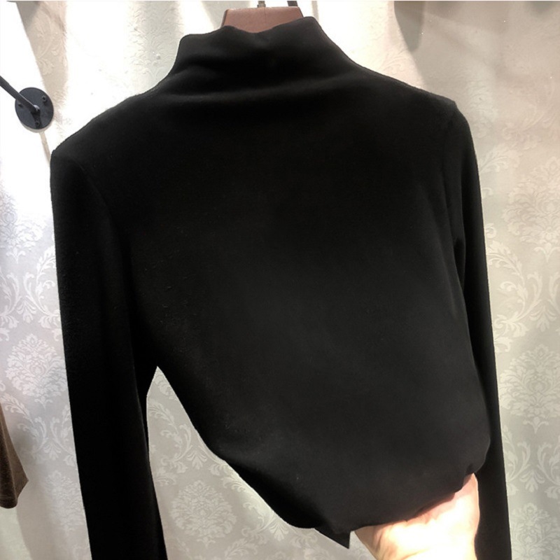 Picture of Derong Warm Bottoming Shirt Solid Color Women's Autumn and Winter Korean Style Plus Velvet Slim Long Sleeve T-Shirt Women's Tops Women's Wholesale
