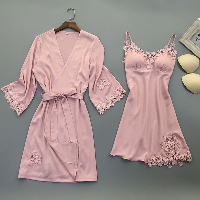 Picture of Spring and Summer New Sexy Sling Nightgown Nightgown Nightgown Set Wholesale Silk Home Clothes with Chest Pad Nightgown Women