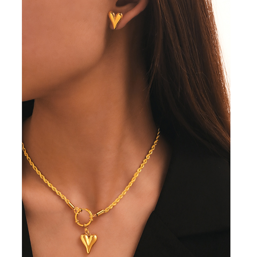 European and American Cross-Border New Stainless Steel Necklace Earrings for Women Versatile Ins Style Fashion Set Jewelry Girls Jewelry
