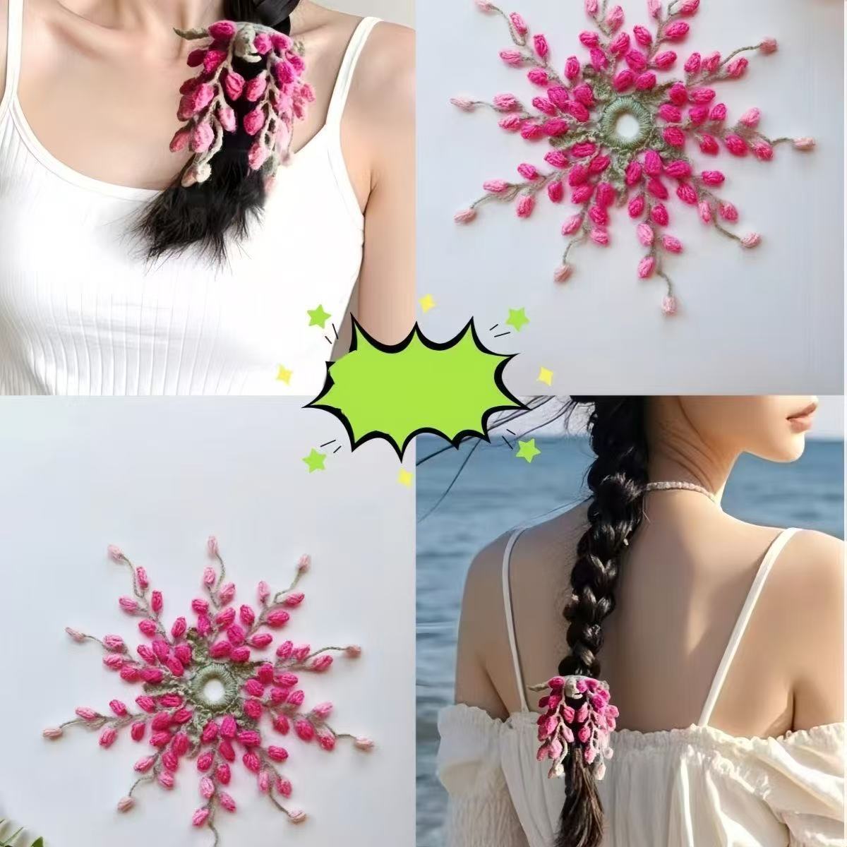 Picture of Hand-Knitted Crocheted Wisteria Flowers Spring DIY Fresh Hair Band Material Wool Homemade Handmade Bestie Gift