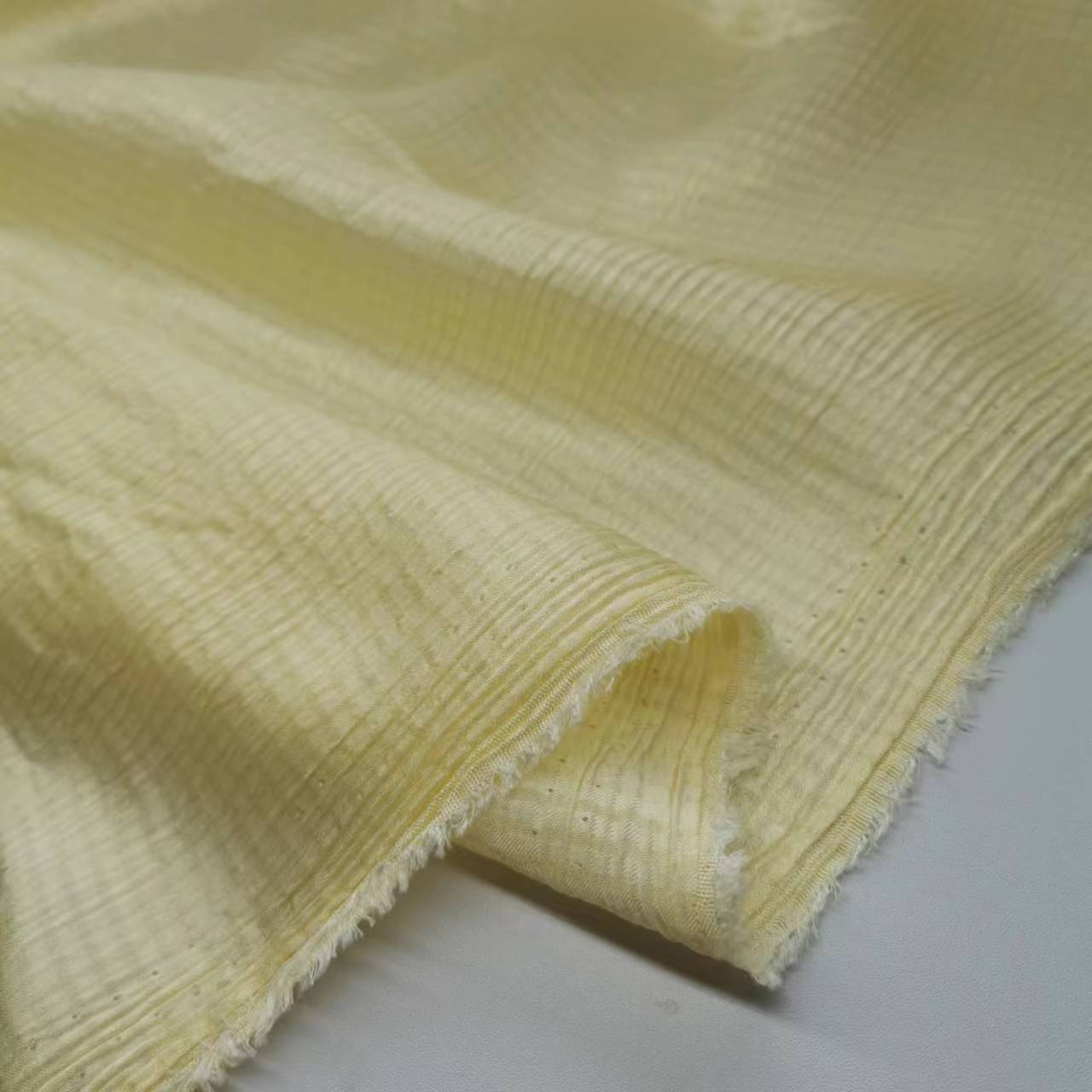 14 Mumi Tender Yellow Silk Cotton Bubble Satin Shirt Skirt Wide Fabric
