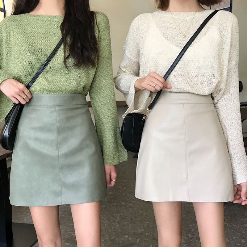 Small Leather Skirt Women's 202 Autumn and Winter Leather Slimming Hip Skirt Fashionable Elegant High Waist Aocado Green Skirt