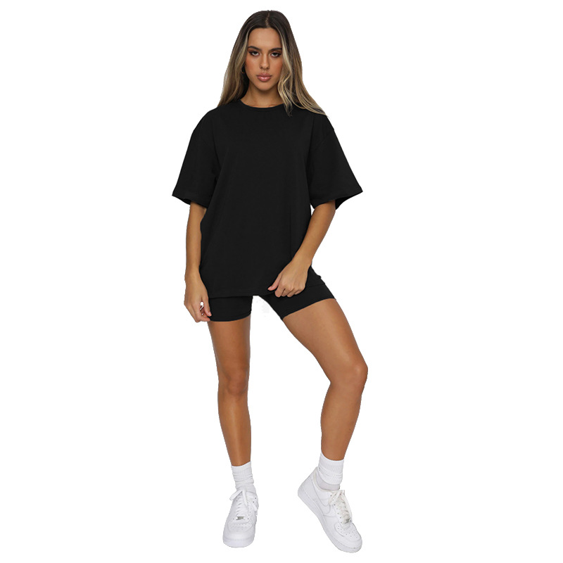 Picture of Cross-Border European and American Summer Solid Color Short-Sleeved Round Neck Pullover Top Urban Casual Shorts Fashion Suit Women's New Product