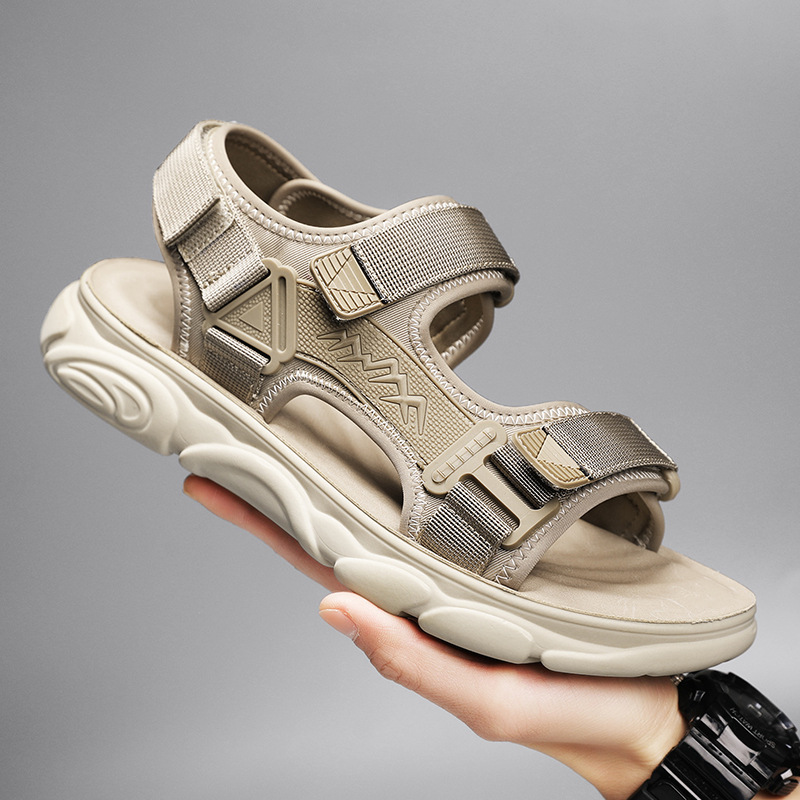 Summer New Sandals Korean Style Fashion One Word Beach Shoes Men's Outdoor Non-slip Wear-resistant Breathable All-match Casual Shoes