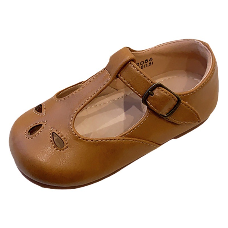 2025 Spring and Summer Retro Shallow Mouth Children's Shoes Girls' Leather Shoes Hollow Breathable Baby Princess Shoes Children's Single Shoes