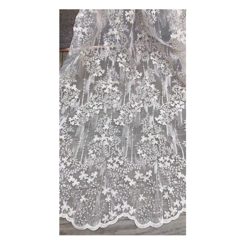 Water soluble cotton thread three-dimensional mesh lace embroidery fabric high quality embroidery women dress organza fabric