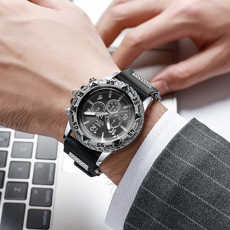 2024 Men's Large Dial Three Eyes Atmospheric Business Casual Quartz Watch Fashion Simple Source Factory Men's Watch