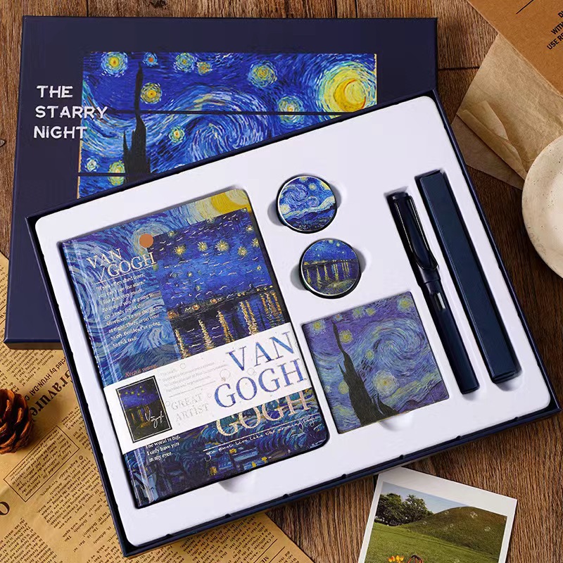 Picture of Starry Sky Ledger Set Creative Tape Sticker Gift Van Gogh Oil Painting Bookmark Set Gift Box Ledger Notebook