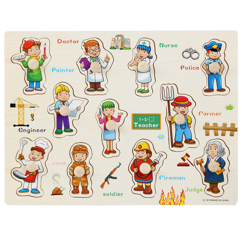 Picture of Factory wholesale hand-held board early education educational toys digital letters animal puzzle beneficial intelligence baby wooden toys