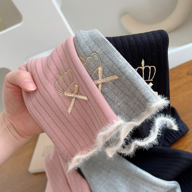 Picture of Girls' Leggings Spring New Baby One-piece Velvet Autumn and Winter fleece-lined Thickened Warm Outer Wear Fashion Crown Children's Pants