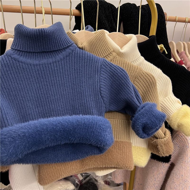 [Ready Stock] Boys Sweater Winter Thickeneded Turtleneck All-In-One Velvet Bottoming Shirt Kidsren's 2025 New Velvet Autumn and Winter