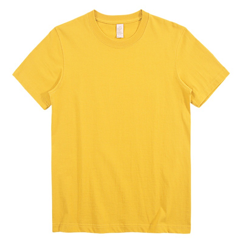 2025 220g Light Yellow Pure Color Cotton Round Neck Short-Sleeved T-Shirt Heavy Simple Casual Loose Blank T-Shirt