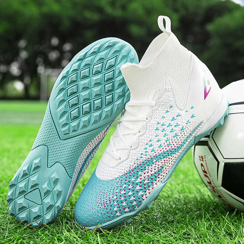 Couple's long nail broken nail football shoes flying woven socks mouth football training shoes high-top student competition combat sneakers