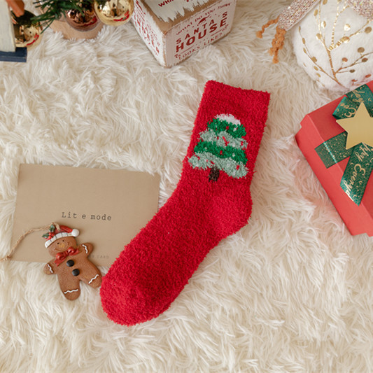 Picture of Cross-Border Supply of 2022 New Christmas Socks, Cute Colorfulful Santa Claus Coral Velvet Socks