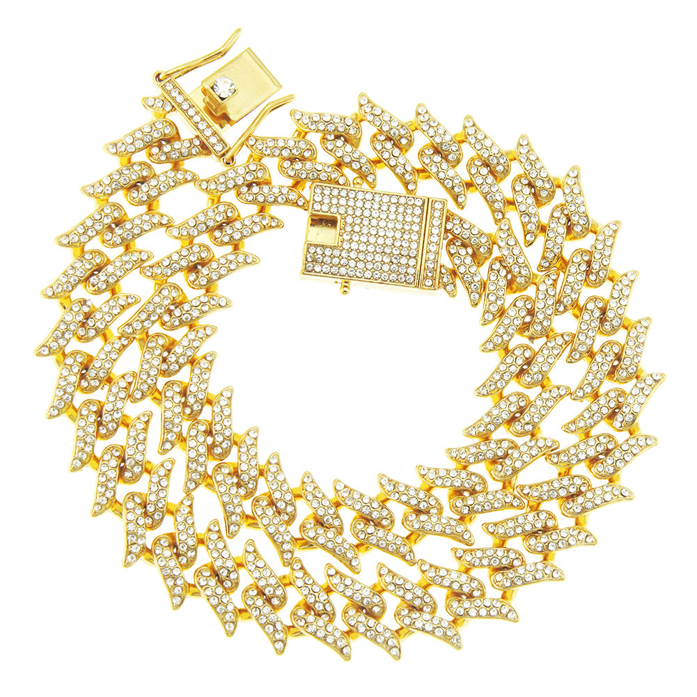 Men's wish Creative New Full Diamond Cuban Chain Necklace Trendy European and American Hip Hop Thorns Short Spine Jewelry Jewelry