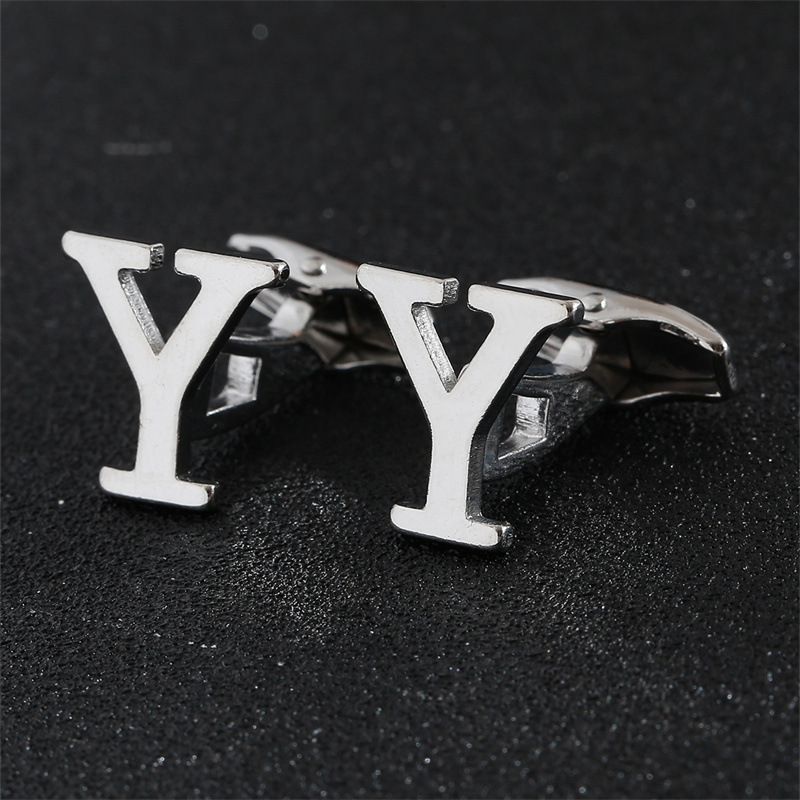 Picture of Cross-Border Specially Designed for Silver 26 English Letters Glossy Men's Cufflinks Manufacturer Wholesale Personalized French Shirt Cufflinks