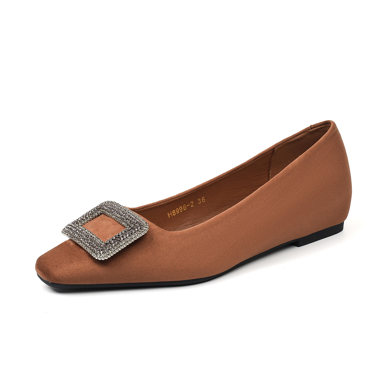 Picture of rhinestone buckle French flats single shoes women's soft soles comfortable and high-end square toe low heel inner heightened single shoes women's commuting
