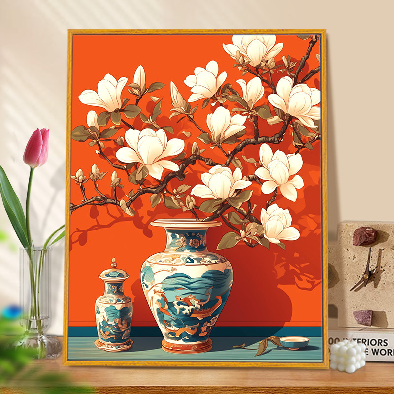 [Magnolia] diy digital oil painting adult flower hand-painted healing oil color acrylic filling decompression decorative painting