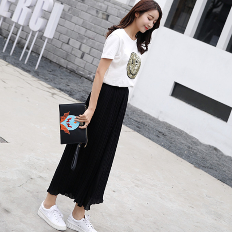 Picture of Spring and Summer Pleated Wide Leg Pants Women's High Waist Slimming Casual Pants Korean-style Large Size Nutty Black Ankle-length Pants