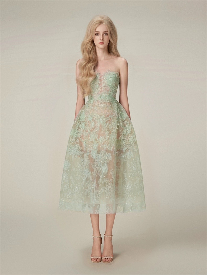 Vietnamese Niche Designer Trendy Brand Princess Fairy Sling Lace Mesh Tight Waist Shaggy dress Dress