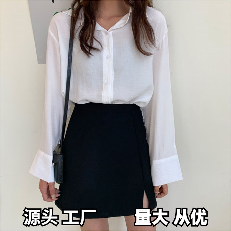 A- Line Skirt Spring and Summer New Women's High Waist Design Sense Niche Black Sweet All-Match Split A- Line Short Skirt