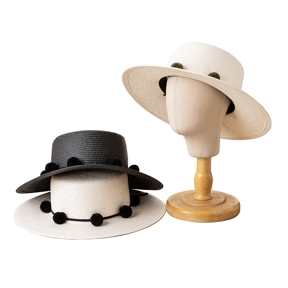Children's Spring and Summer New Fashion Casual Fur Ball Decorative Flat Top Straw Hat Outdoor Travel Photography Sunshade Sunscreen Straw Hat