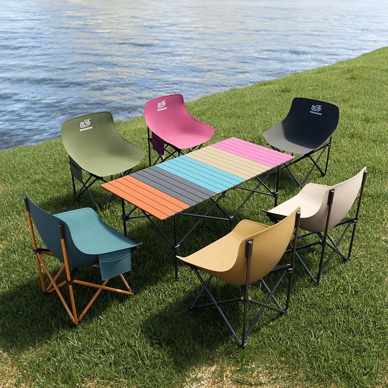 Portable Egg Roll Foldable Camping Fishing Stall Set Outdoor Exploration Folding Table and Chairs Picnic Moon