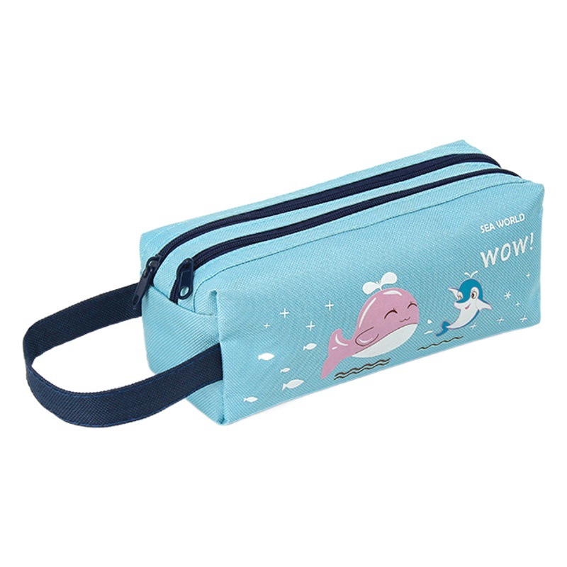 Cartoon Creative Stationery Double Oxford Cloth Pencil Bag Double Zipper Large Capacity Storage Box Handbag Pencil Bag Wholesale