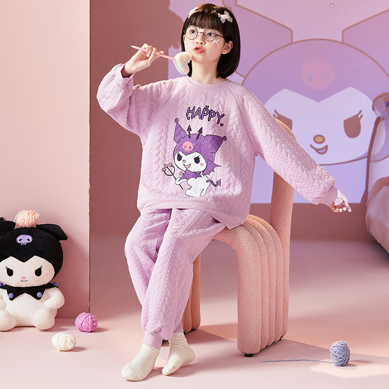 Girls Pajamas 2024 New Autumn Air Quilted Winter Children Junior High School Girls Cartoon Kulomi suit