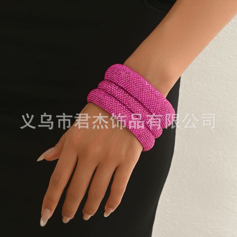Cross-border Hot Selling Fashion Luxury Full Diamond Bracelet suit European and American Temperament Super Flash Rhinestone Bracelet Geometric Round Bracelet