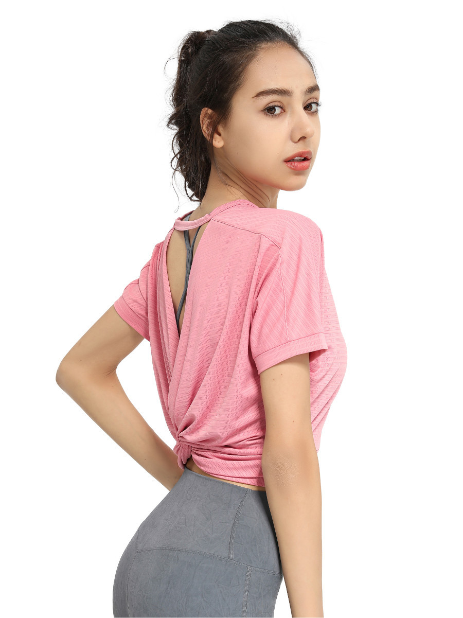 Picture of Summer New European and American Breathable Jacquard Short-sleeved Beautiful Back Fitness Clothes Loose Sports T-shirt Women's Running Yoga Top