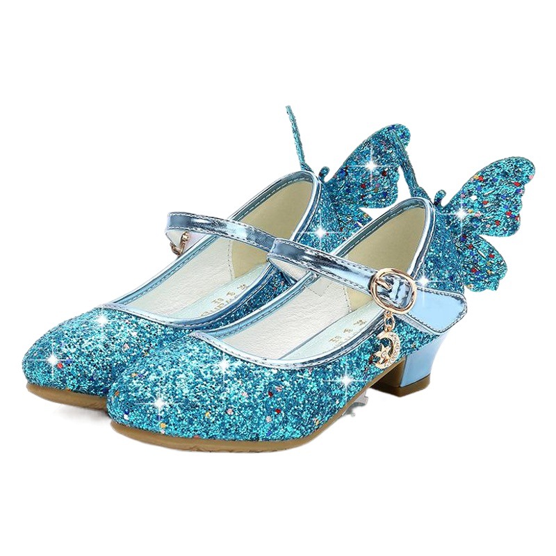 Girls High-Heeled Princess Leather Shoes 2025 Spring and Autum New Kidsren's Flats Kidsren's Performance Shoes Girls Crystal Shoes