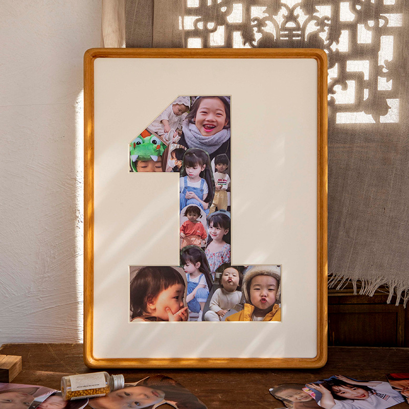 Picture of Baby growth memorial photo frame solid wood wall-mounted photo frame made of picture frame 1-year-old children's day gift table