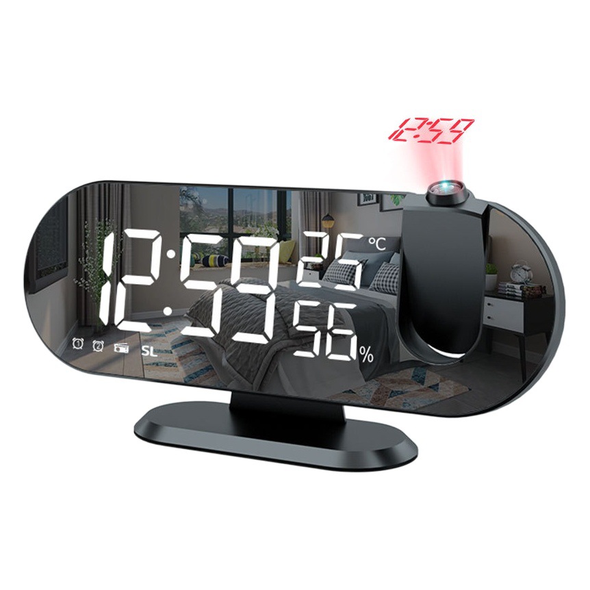 New creative large screen mirror digital alarm clock modern temperature and humidity FM radio luminous home Projection Clock