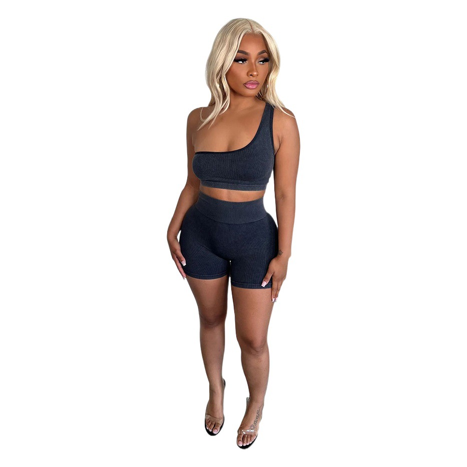 K10499 Amazon Europe and the United States cross-border exclusive 2023 explosions oblique collar sleeveless high waist shorts casual sports suit