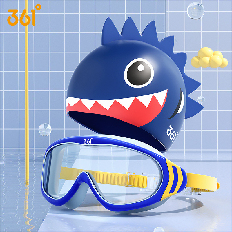 Picture of 361 Kidsren's Swimming Goggles for Boys and Girls High-Definition Waterproof and Anti-Fog Large-Frame Swimming Goggles Professional Swimming Goggles Swimming Cap Swimming Set