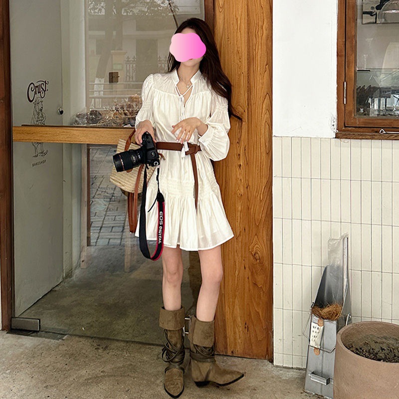 French Style Chic Beautiful Little White Shirt dress Children's 2024 New Autumn Travel Vacation Skirt