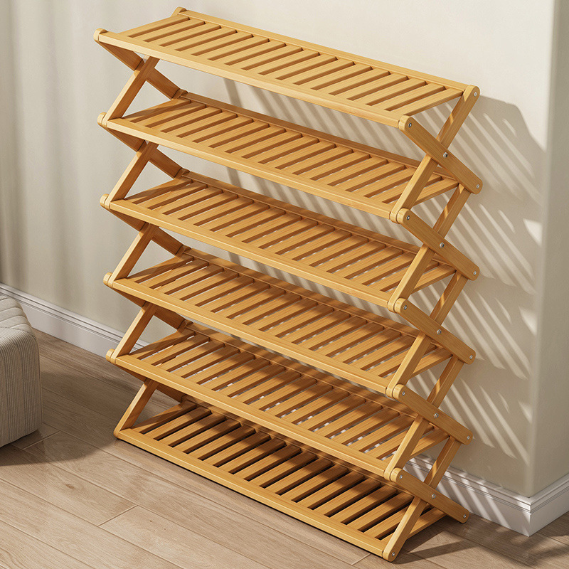 New Bamboo Simple Shoe Rack Indoor Multi-Layer Small Dormitory Home Door Foldable Shoe Cabinet