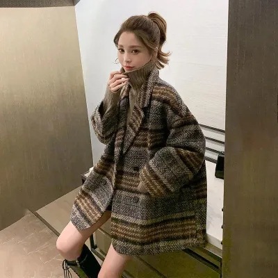 Picture of Plaid Woolen Suit Jacket Women's Mid-Length 2025 Autumn and Winter New Korean Style Small Tweed Quilted Outwear