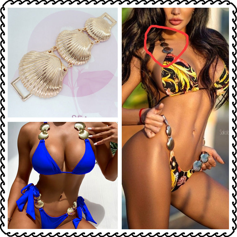 New Bikini Metal Three Section Shell Chain Swimsuit Shoulder Strap & Waist Alloy Three Section Shell Chain