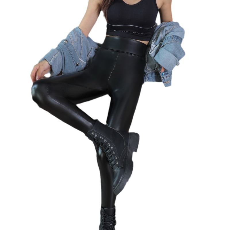 Picture of Leather Pants Women's fleece-lined Thickened High Waist 2024 Autumn and Winter New Hip Slimming plus size Stretch Leggings Outer Wear